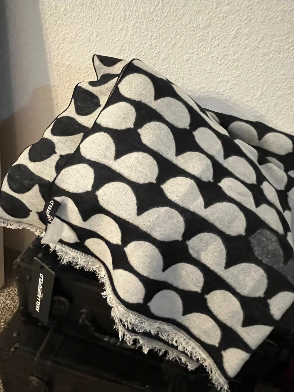 Karl Lagerfeld Black and Cream Patterned Scarf